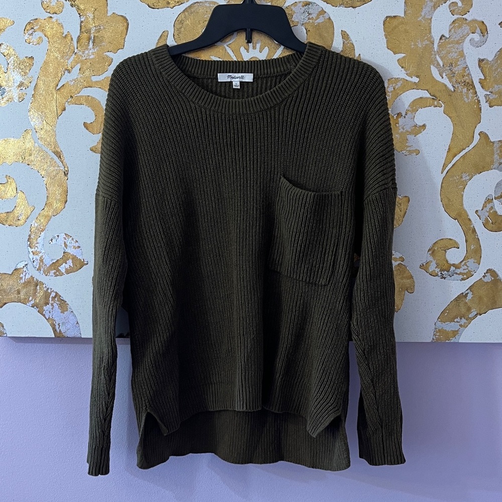 Madewell Size Large Dark Green Knit‎ High Low Sweater